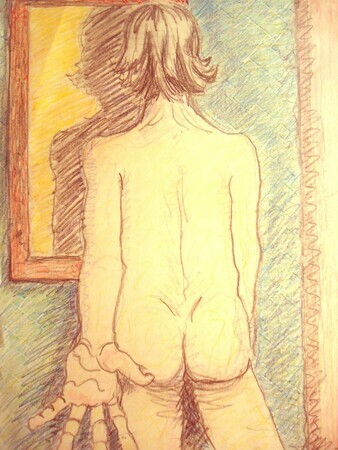 Self Portrait in mirror.. 1994. Pastel on rag paper.