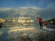 Entrance Sign. Ice and Snow. FSJ 2012. John, Peter.