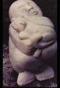 Patrick and his Cat.  Anhydrite Alabaster. h 36cm.  Private Collection
