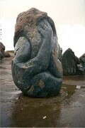 sculptor wrestling with his stone. Gneiss.  Iqaluit sculpture park, Nunavut  2001